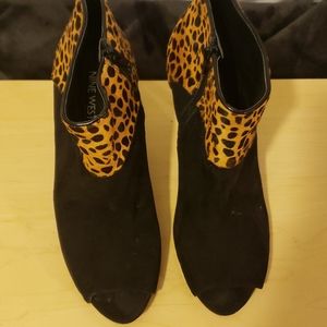 Nine West Black and Leopard Peeptoe Booties
